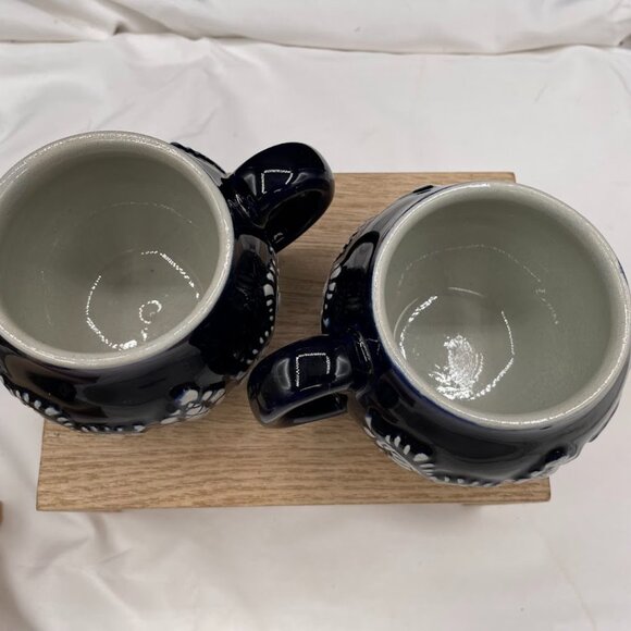 Set of 4 Wick-Werke Germany Cobalt Blue Mugs Cups Floral Leaves Pineapples - Picture 12 of 15